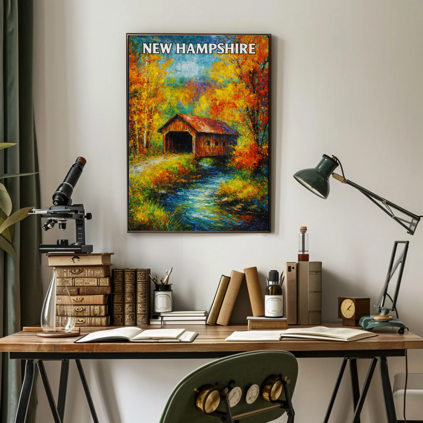 New Hampshire Autumn Covered Bridge Stream Poster Poster