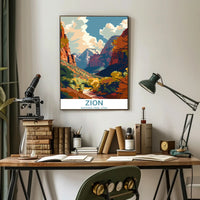 Zion National Park Vintage Adventure Travel Poster