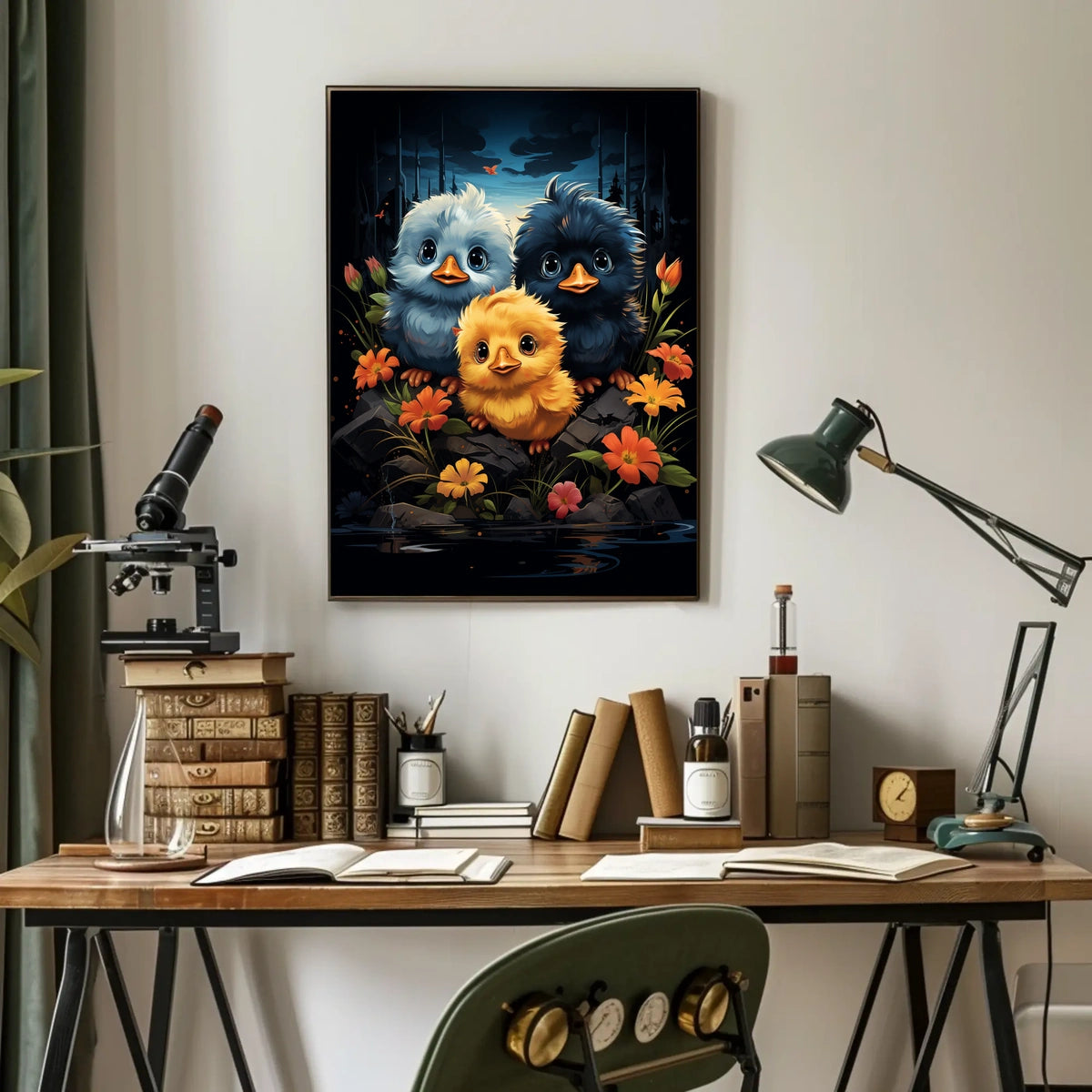 Enchanting Chicks in Mystical Forest Art Poster