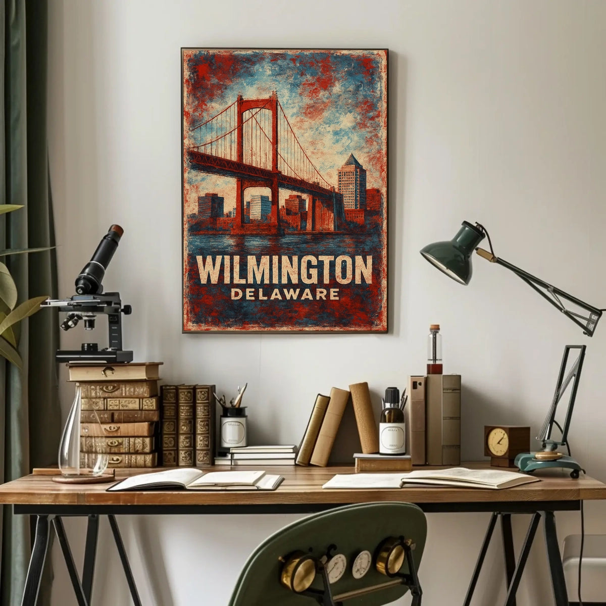 Wilmington Bridge Vintage Skyline Art Heritage Travel Cityscape Nostalgic Coastal Wall Decor Poster