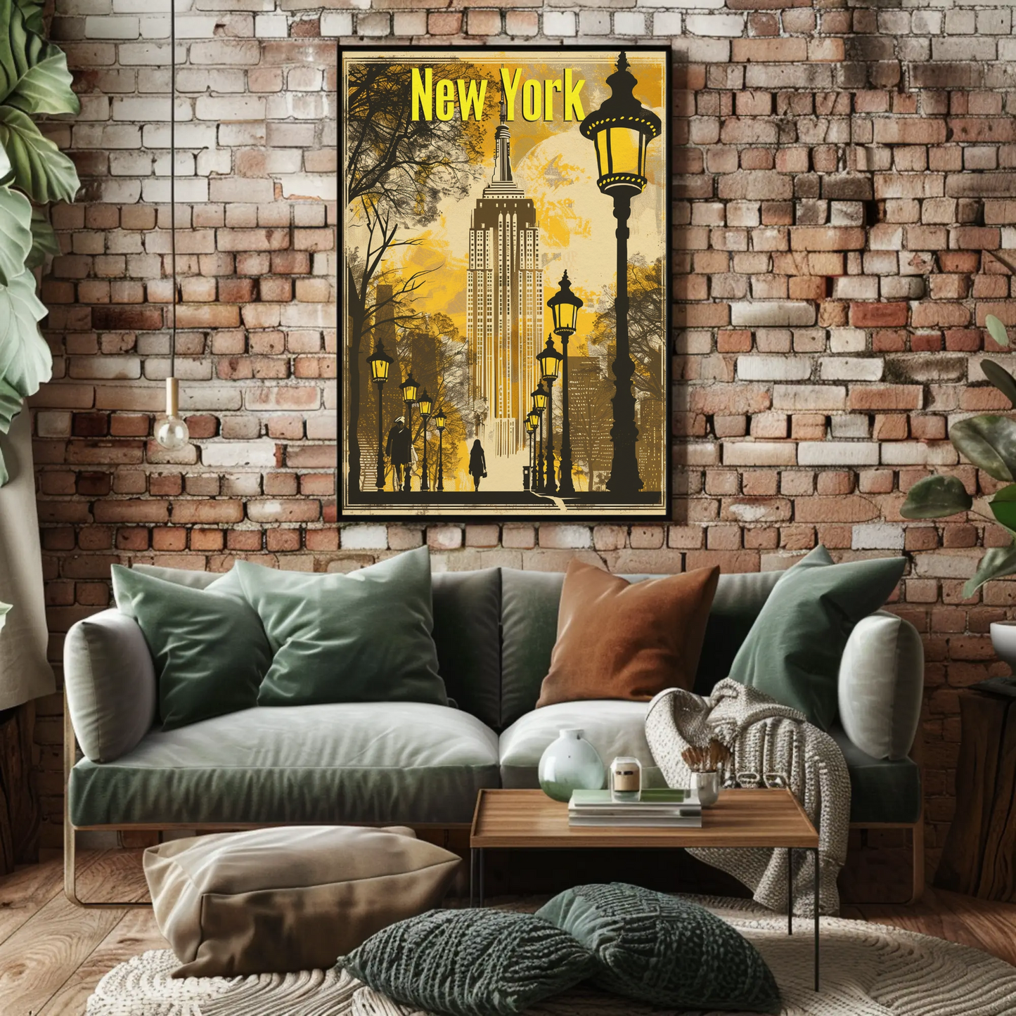 New York Yellow Lights Empire Autumn Vintage Travel Poster