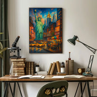 Vibrant New York City Street Scene Poster Modern Wall Art