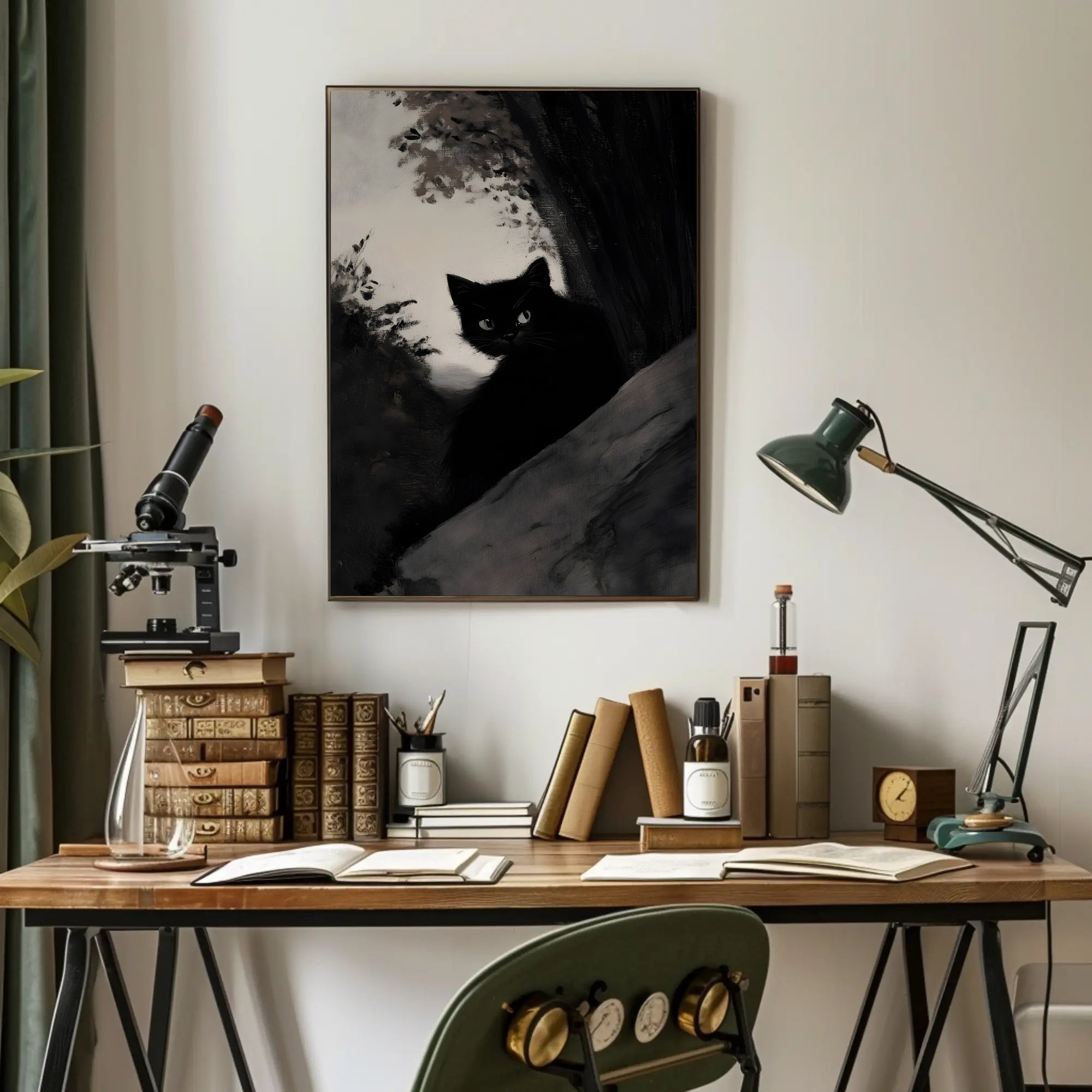 Black Cat in Shadowy Forest Animal Poster PosterGoat