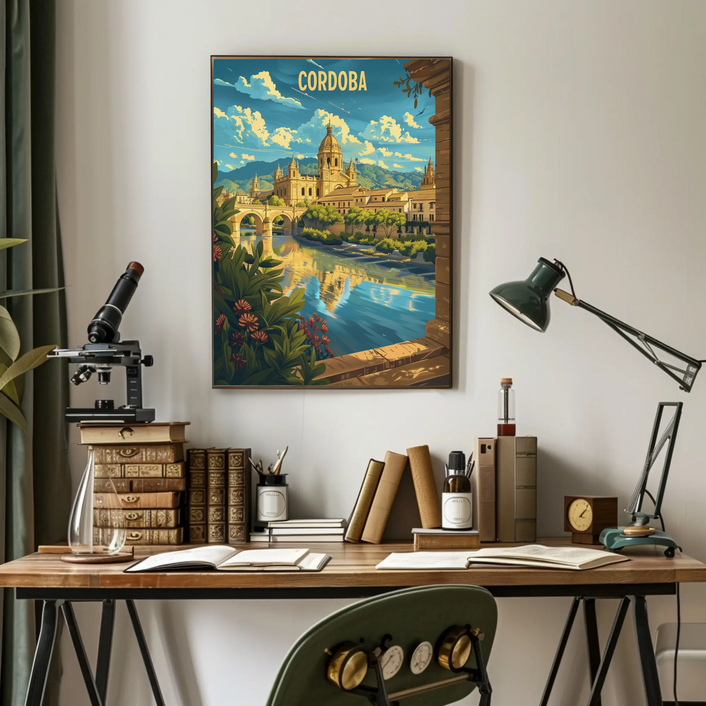 Cordoba Bridge and Cathedral Scenic River Travel Poster