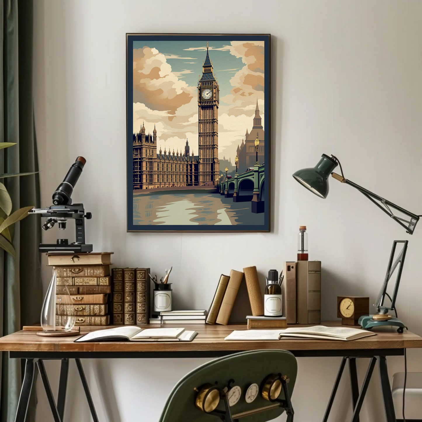 London Big Ben Westminster Bridge River Thames Travel Poster