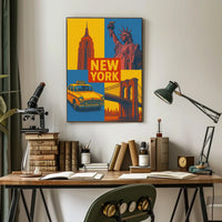 New York City Poster Vintage Landmarks Iconic Wall Art