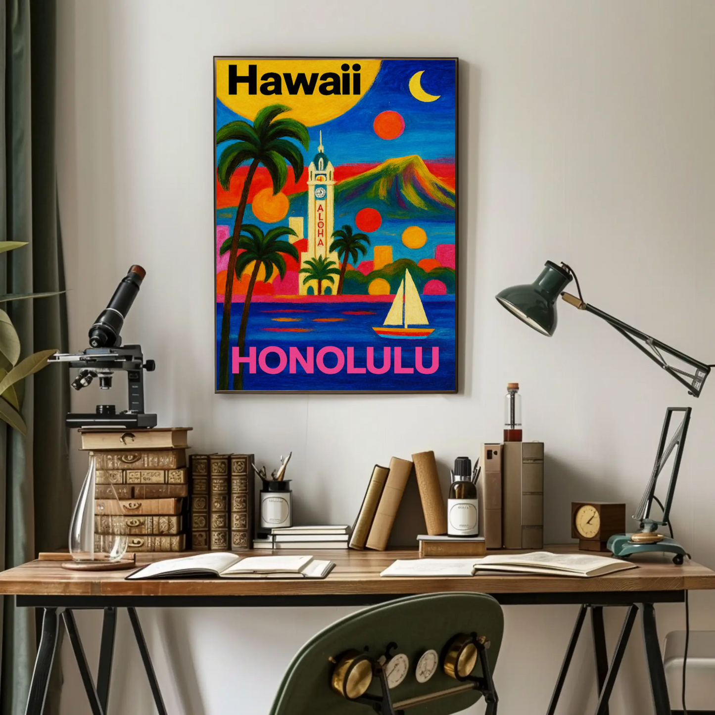 Honolulu Hawaii Tower View With Sunset Colors Travel Poster