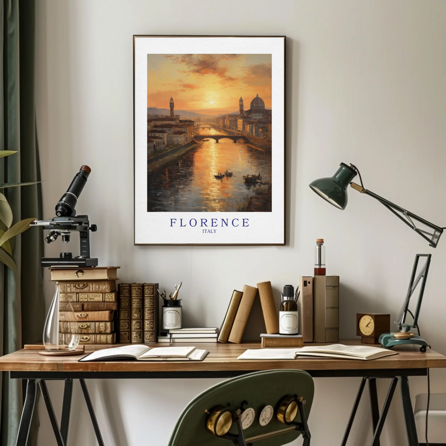 Florence Italy Sunset River Cityscape Romantic Travel Poster