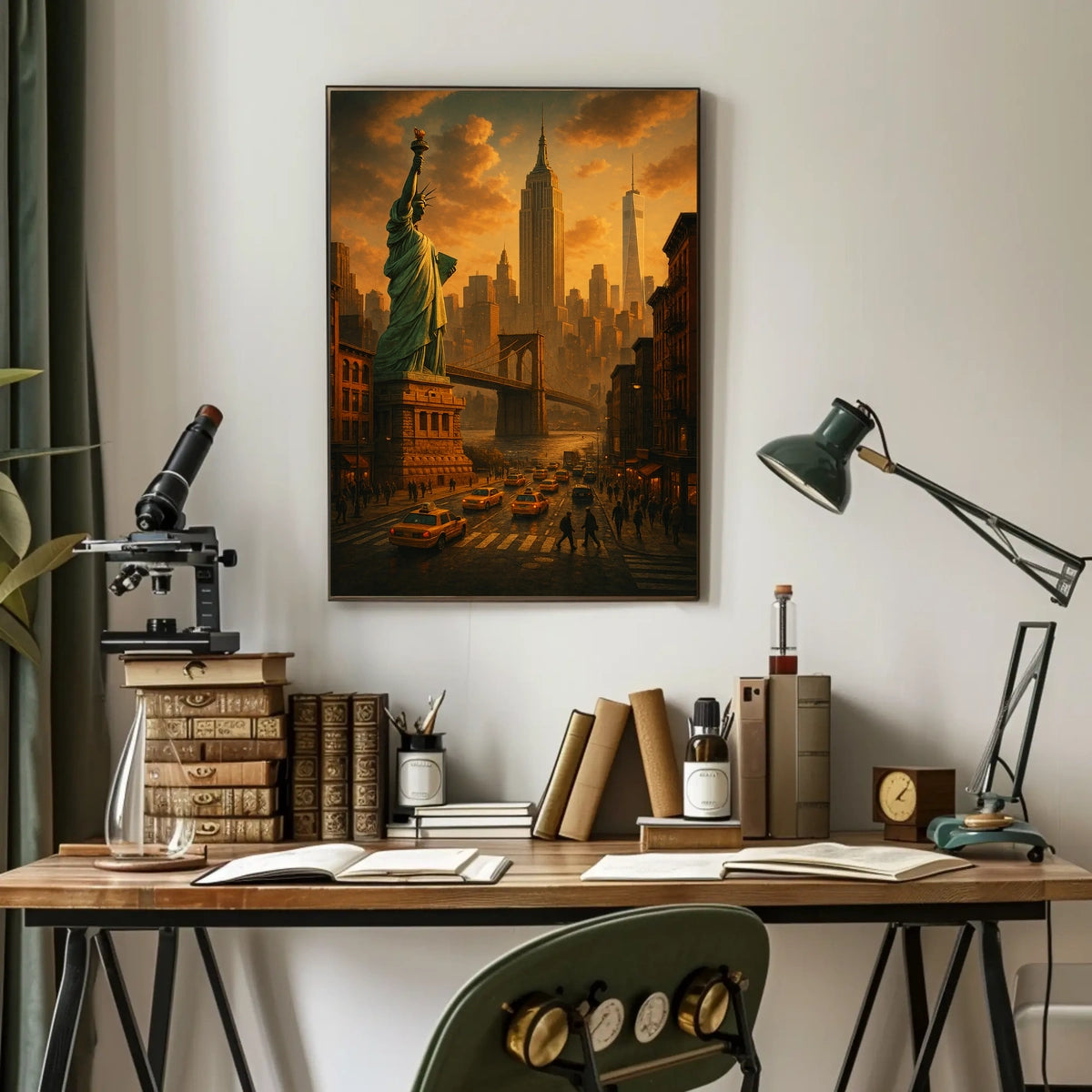 New York City Poster Vintage Sunset Cityscape Wall Art