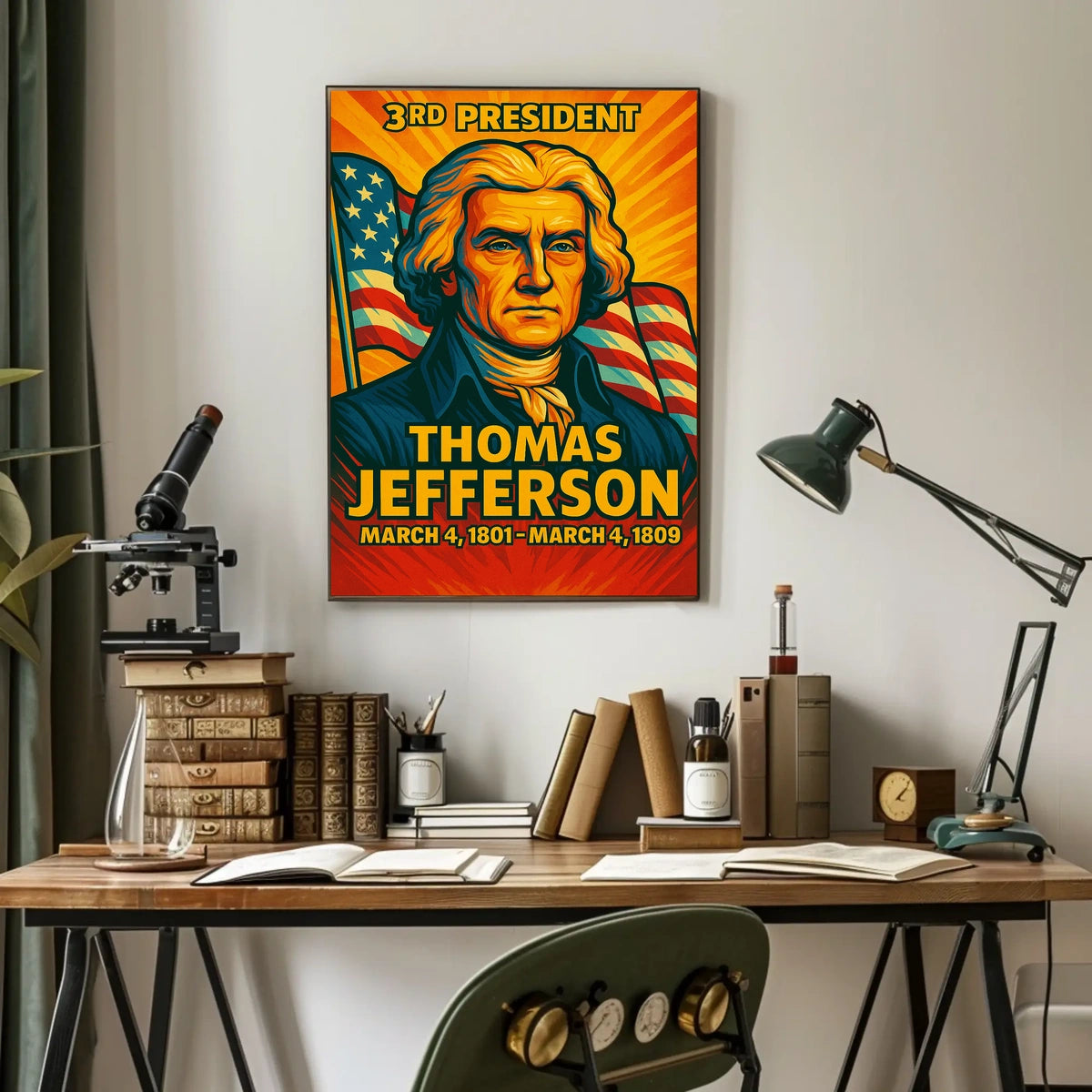 Thomas Jefferson 3rd President of the United States Colorful Comic Book Style Poster
