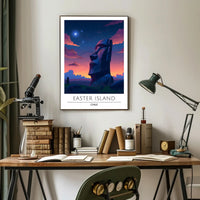 Easter Island Moai Under Starry Night Travel Poster