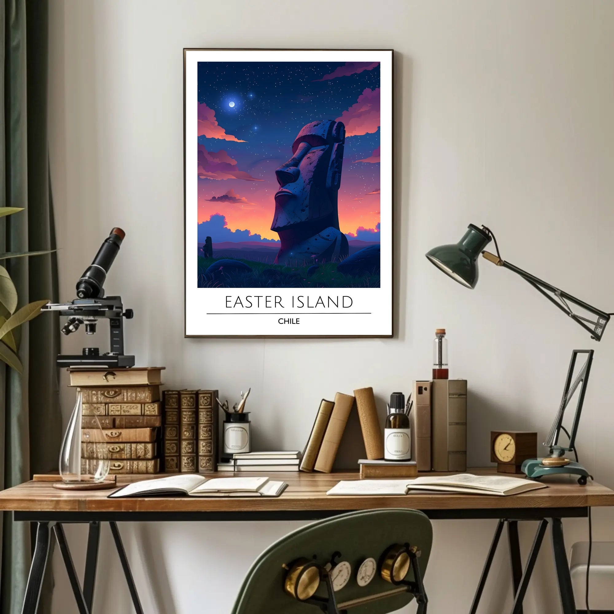 Easter Island Moai Under Starry Night Travel Poster
