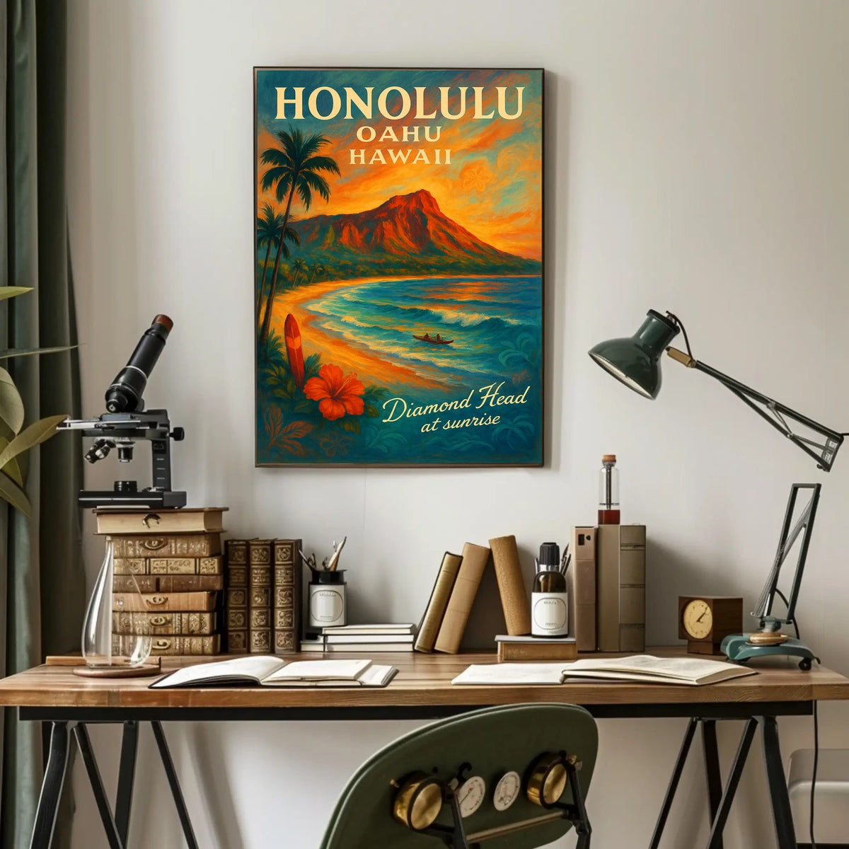 Diamond Head Sunrise Vintage Travel Poster
