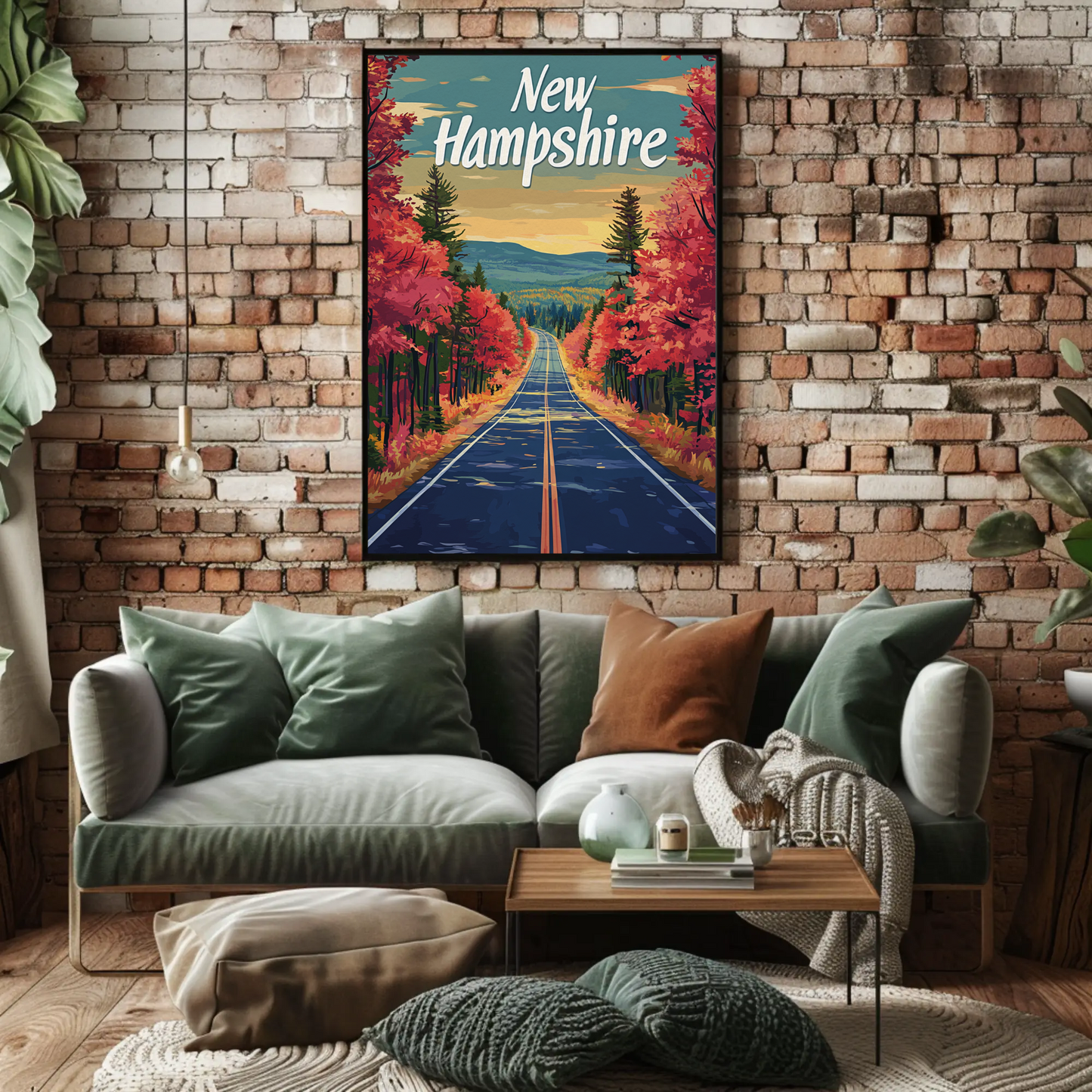 New Hampshire Autumn Road Vintage Poster