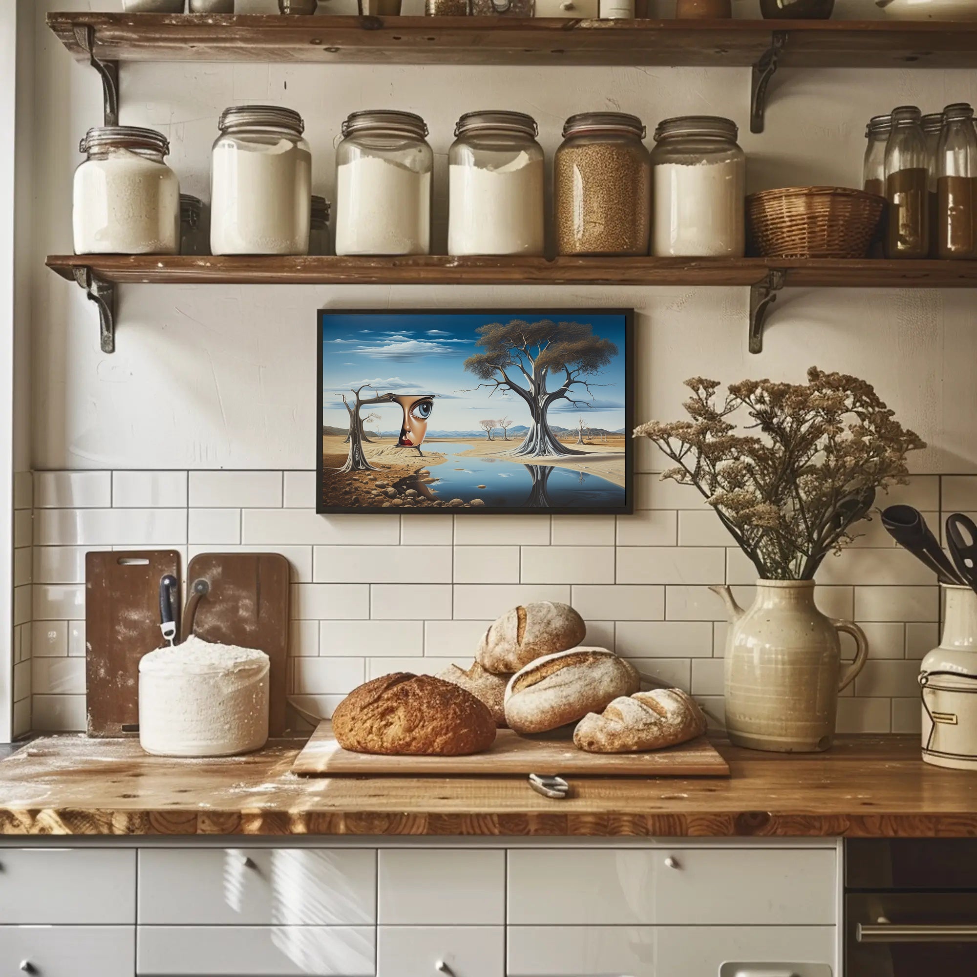 Surreal Desert Landscape with Human-Tree Artistic Poster