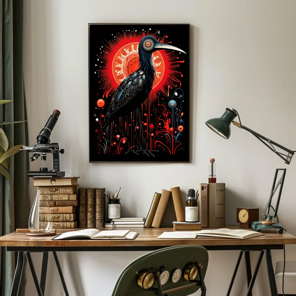 Stylized Heron in Abstract Modern Artwork Poster