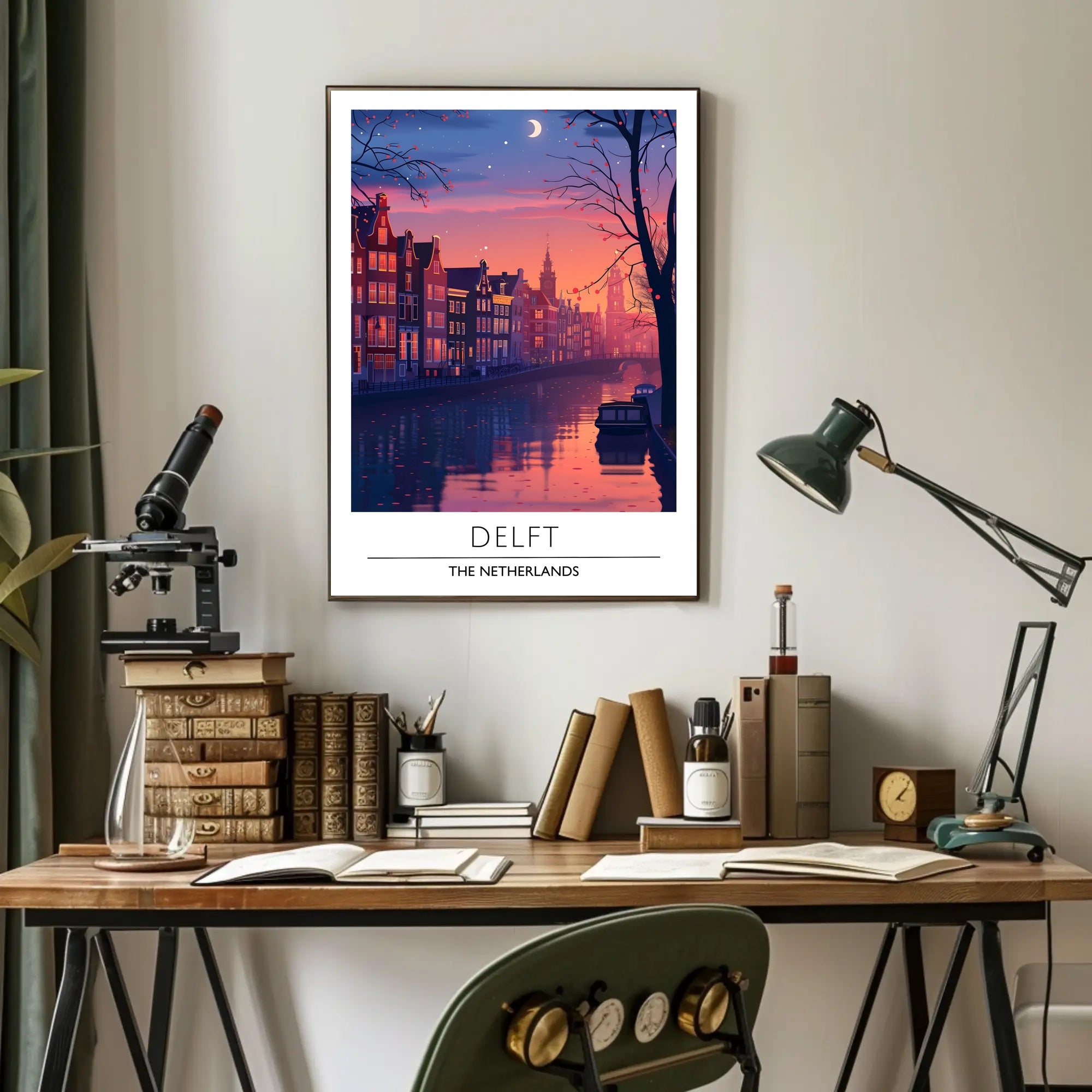 Serene Evening Scene of Delft Urban or Cityscape Poster