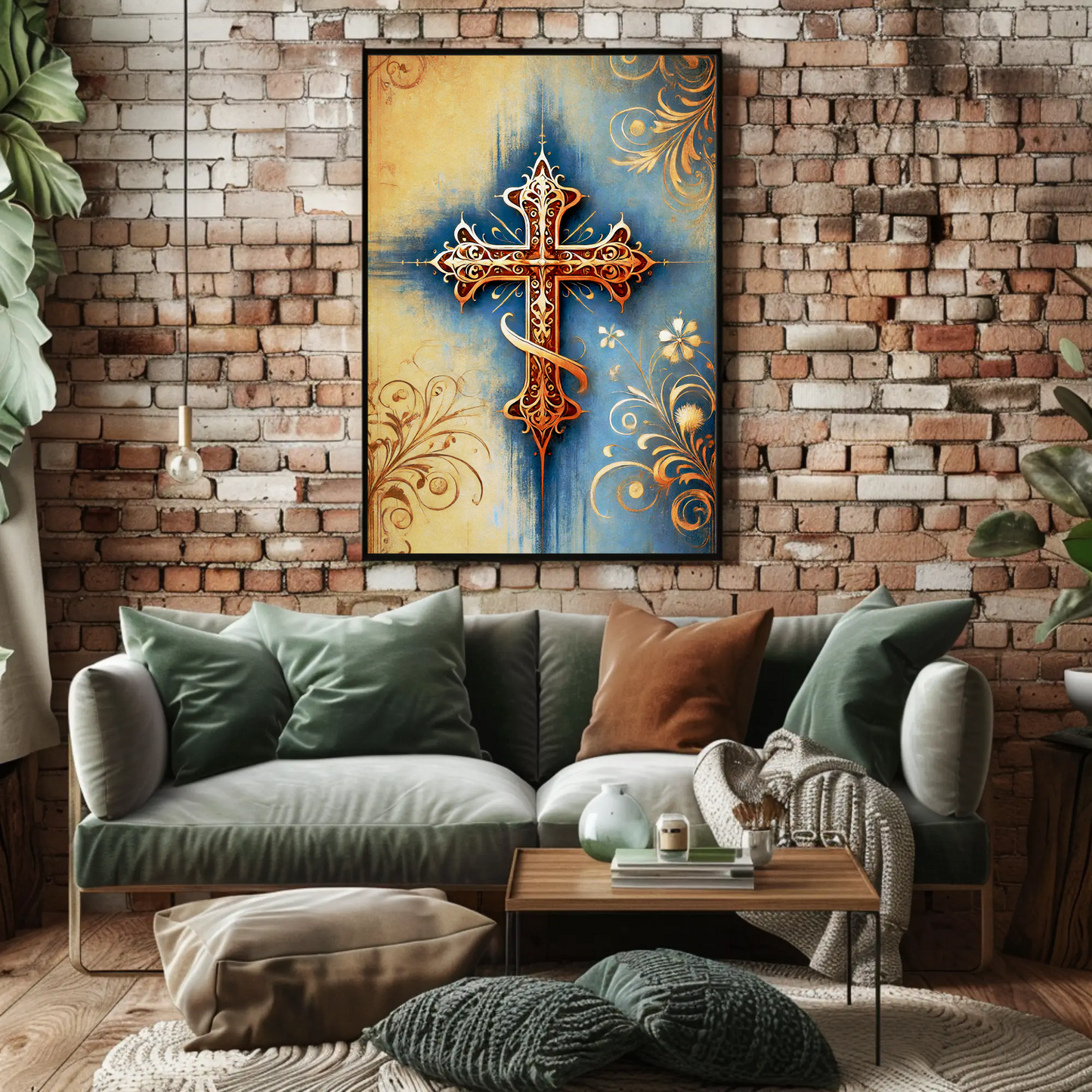 Gothic Blue Gold Cross Ornament Vintage Travel Poster