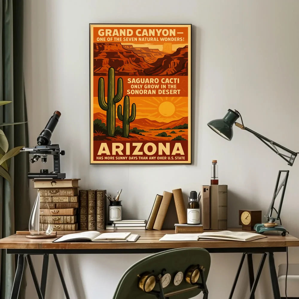 Arizona Grand Canyon and Saguaro Cacti Travel Poster