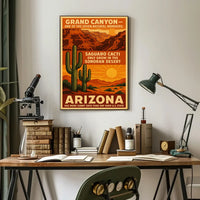 Arizona Grand Canyon and Saguaro Cacti Travel Poster