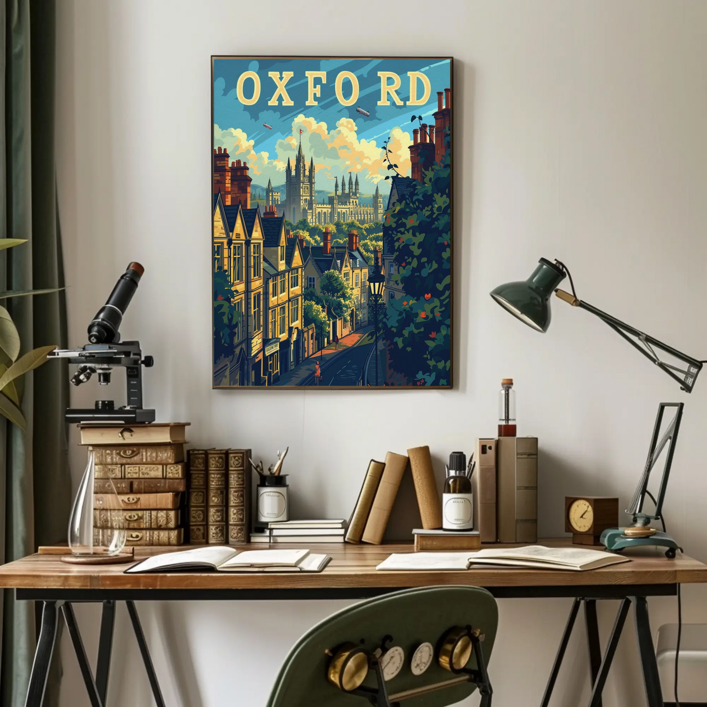 Oxford England University Spires Rooftops Travel Poster