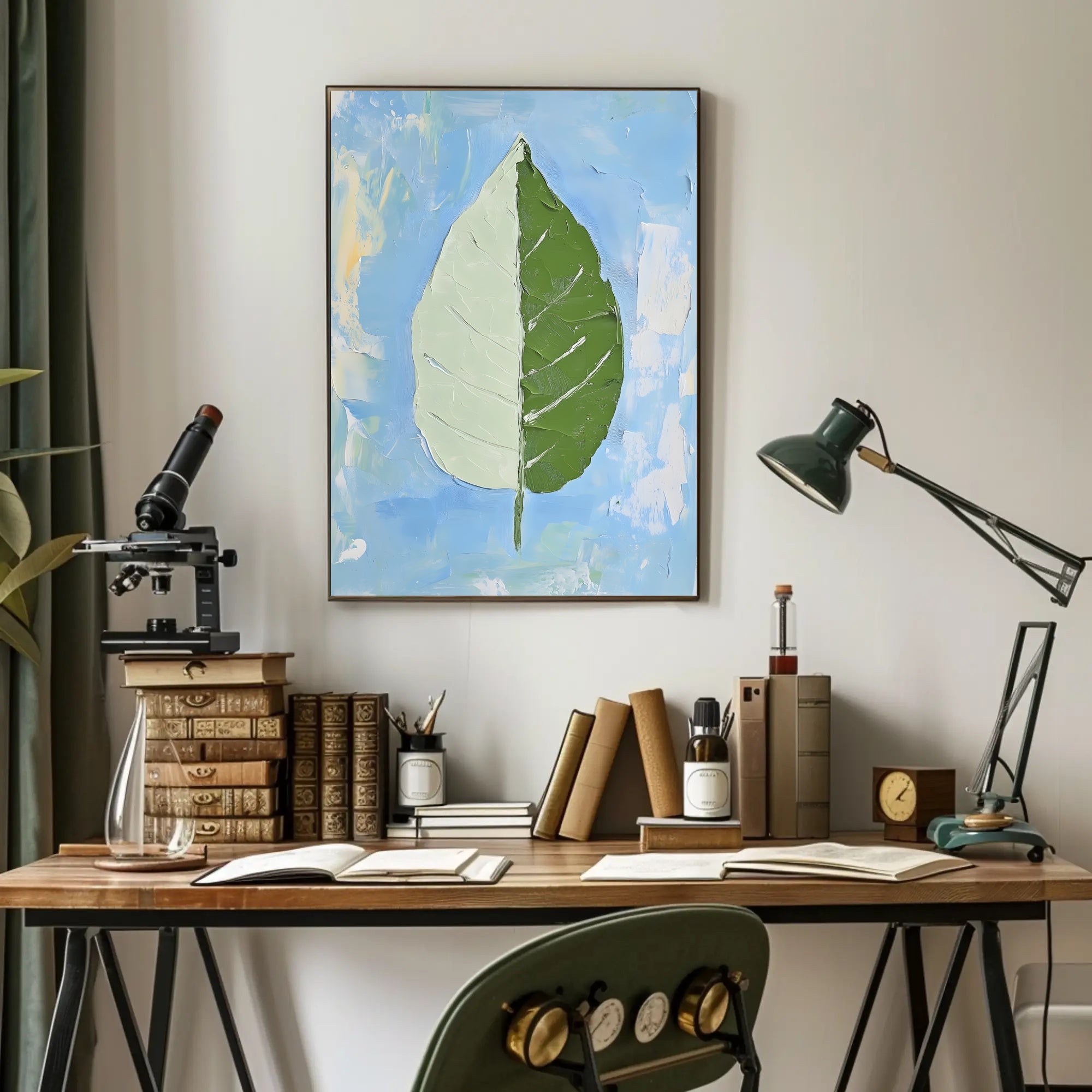 Dual Nature Leaf Modern Abstract Poster Print