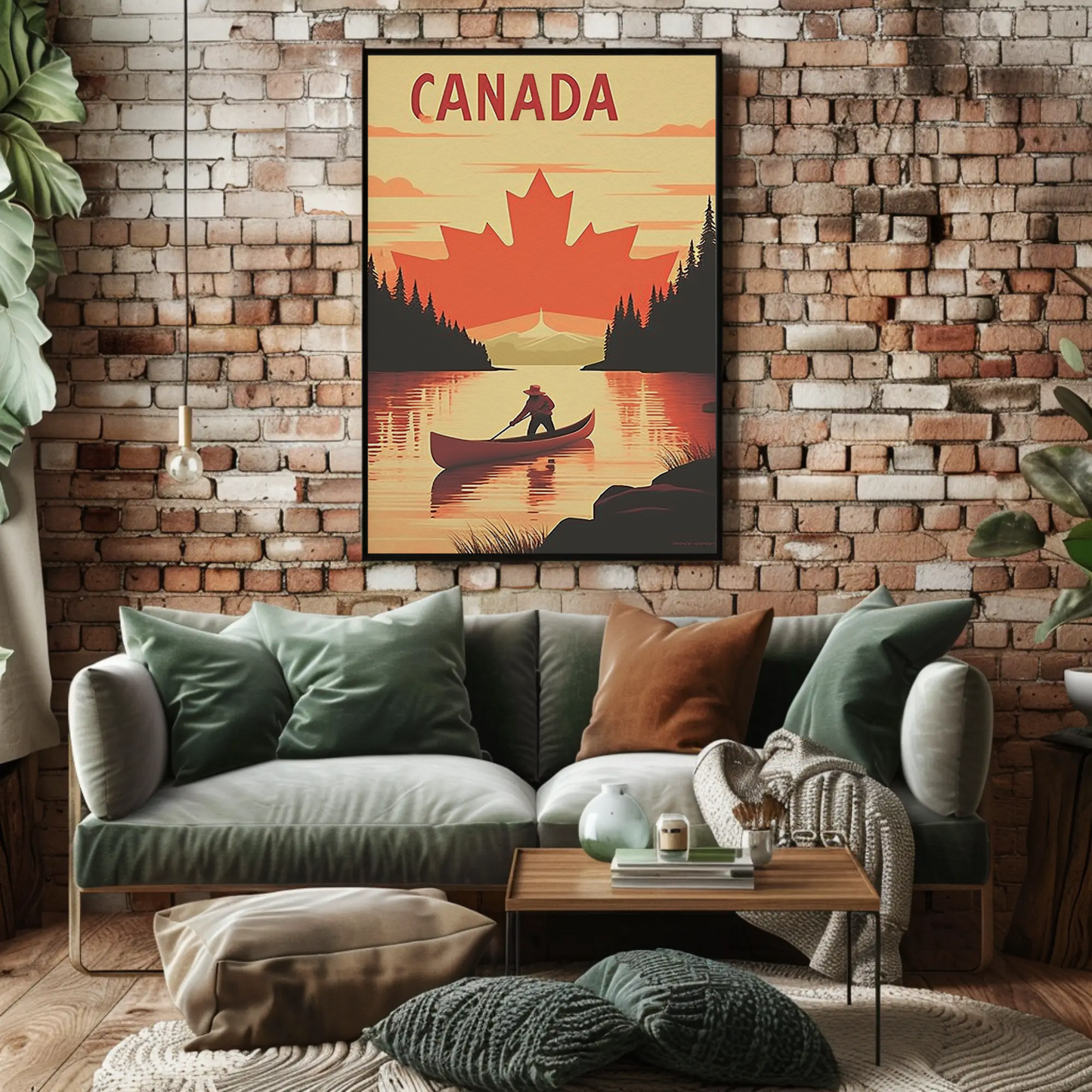 Vintage Poster Canada Canoe Sunset