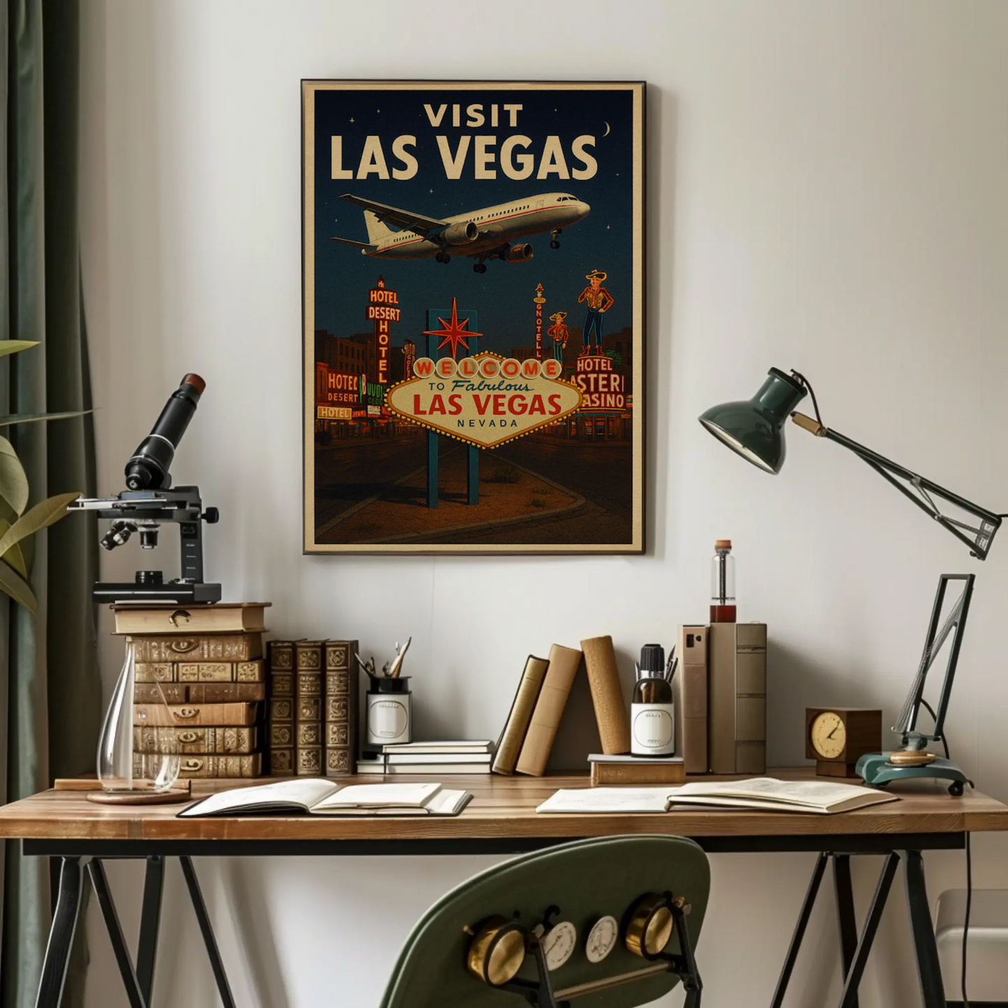 Visit Las Vegas Plane Neon Signs Nightlife Poster