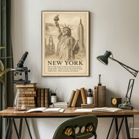 New York City Iconic Landmarks Poster Vintage Wall Art
