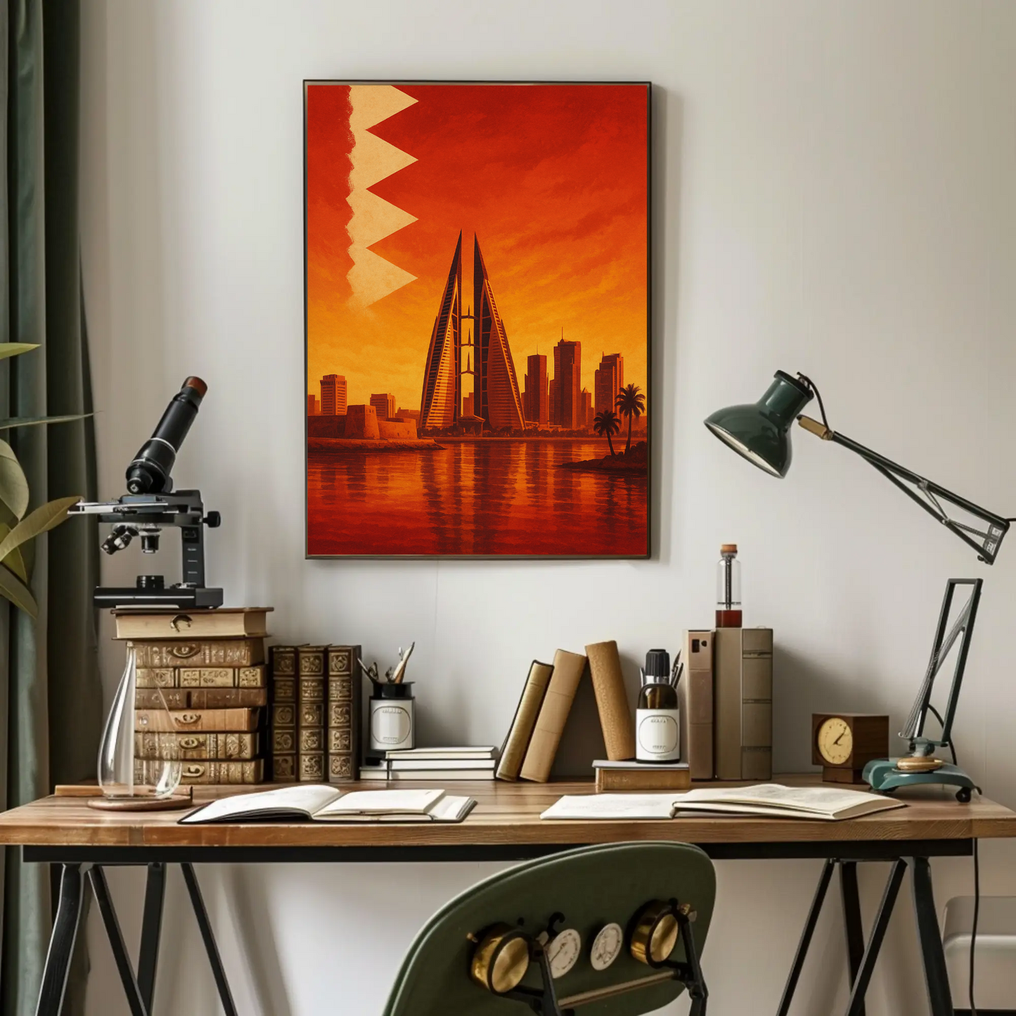 Bahrain Sunset Skyline Vintage Travel Poster