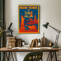 New York City Historic Skyline Poster Vintage Wall Art