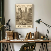 Timeless New York City Poster Vintage Sepia Urban Art Fans