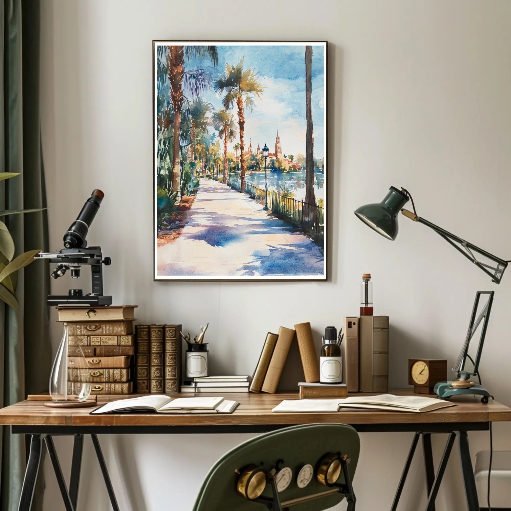 Serene Riverside Promenade Poster PosterGoat