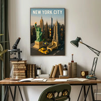 New York City Poster Modern Whimsical Toy Brick Wall Art