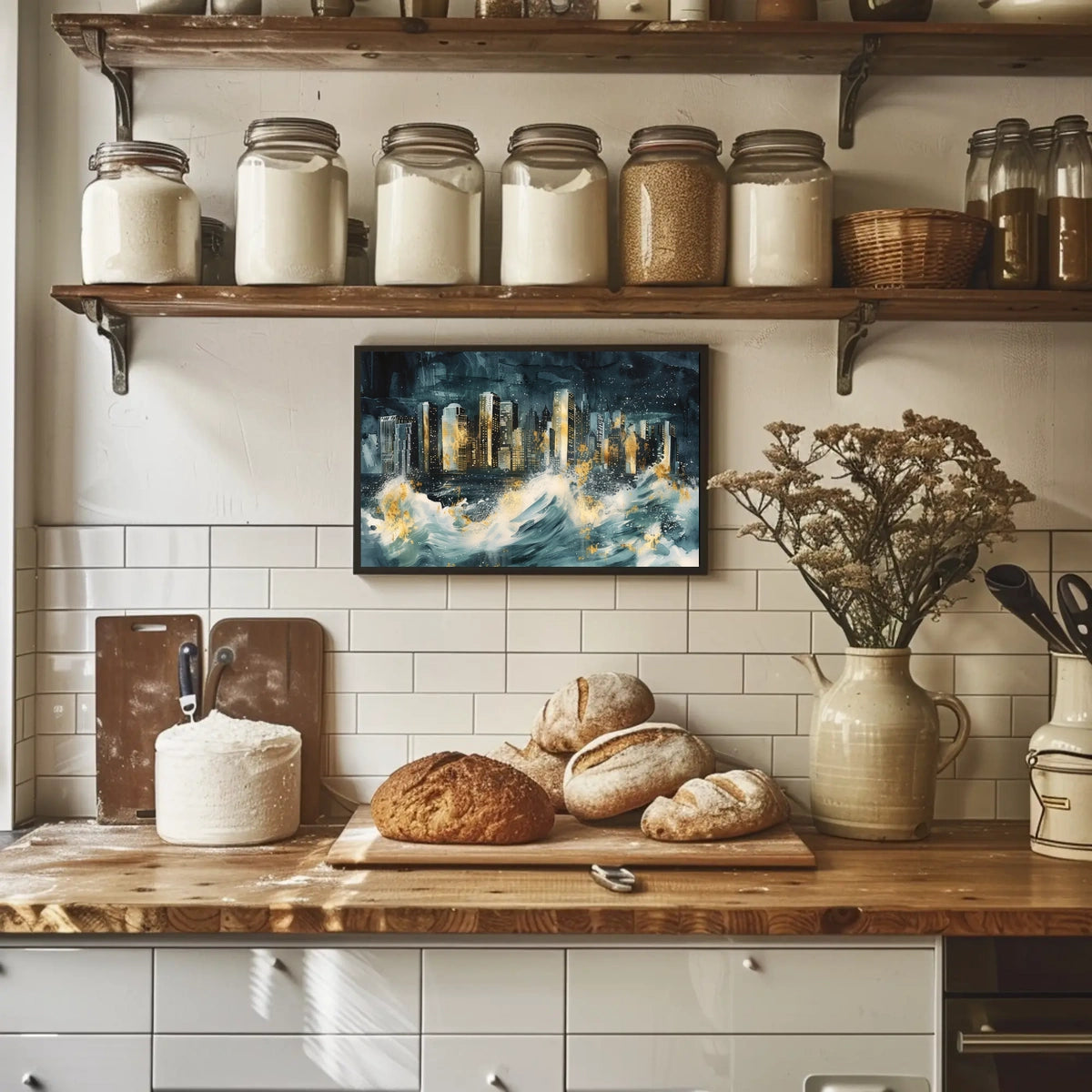 Cityscape Amidst the Storm Poster