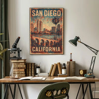 San Diego Skyline Art Deco Vintage Travel Collectors Poster