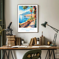 Monte Carlo Mediterranean View Vintage Travel Poster