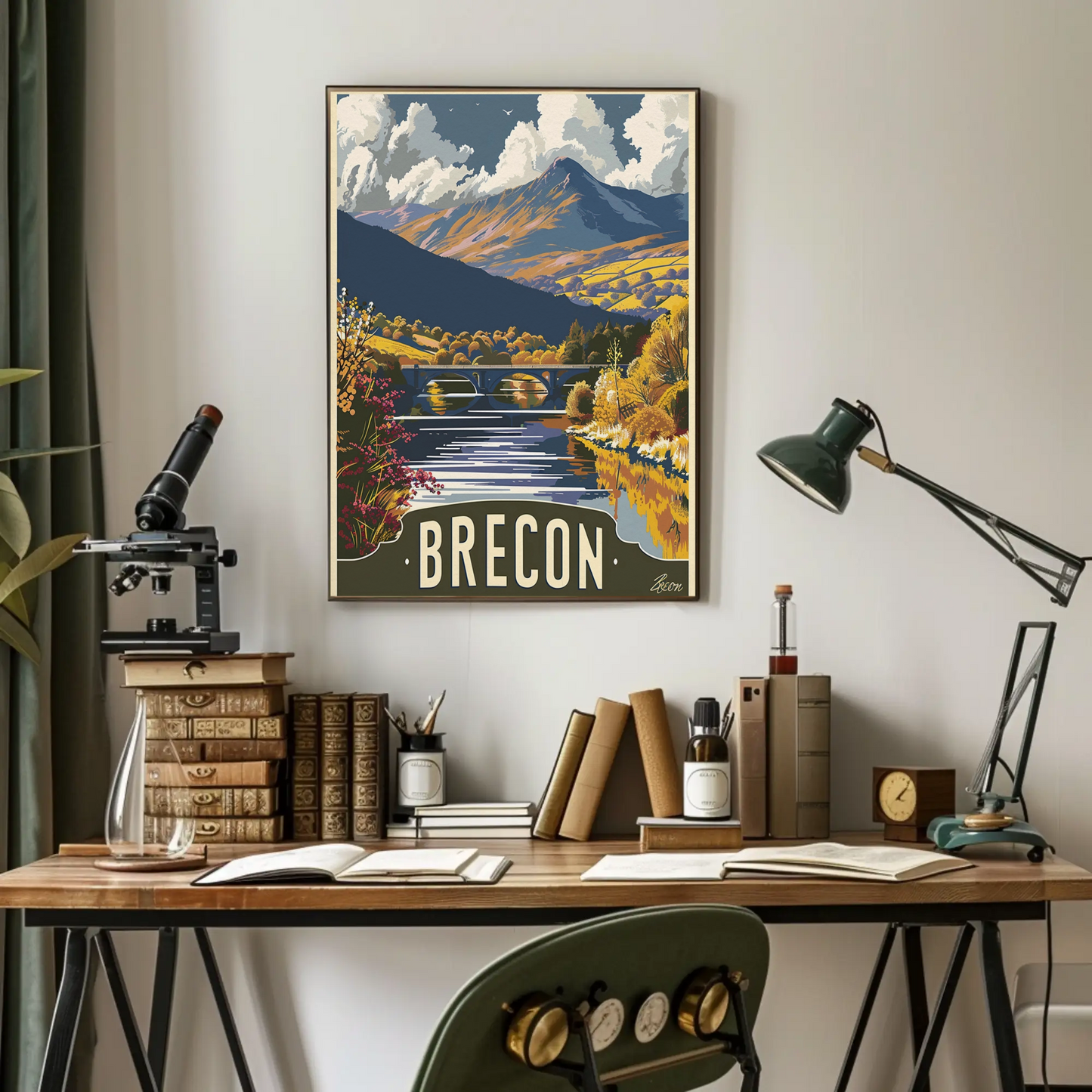 Brecon Mountain Bridge Autumn Valley View Travel Poster