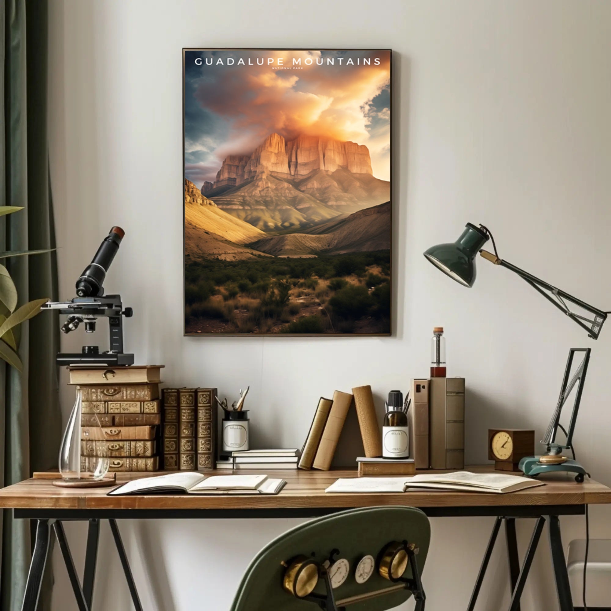 Guadalupe Mountains Travel Poster Vintage Sunset