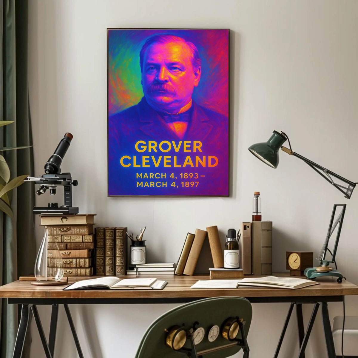 Grover Cleveland 24th President of the United States Neon Gradient Overlay Poster