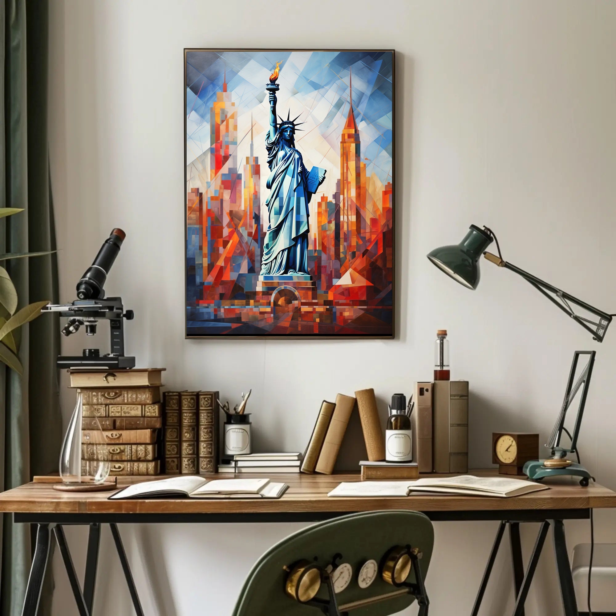 Statue of Liberty Cityscape Poster Abstract Wall Art
