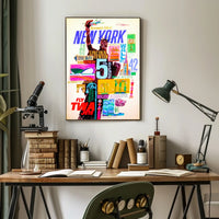 New York City Iconic Landmarks Poster Vintage Wall Art