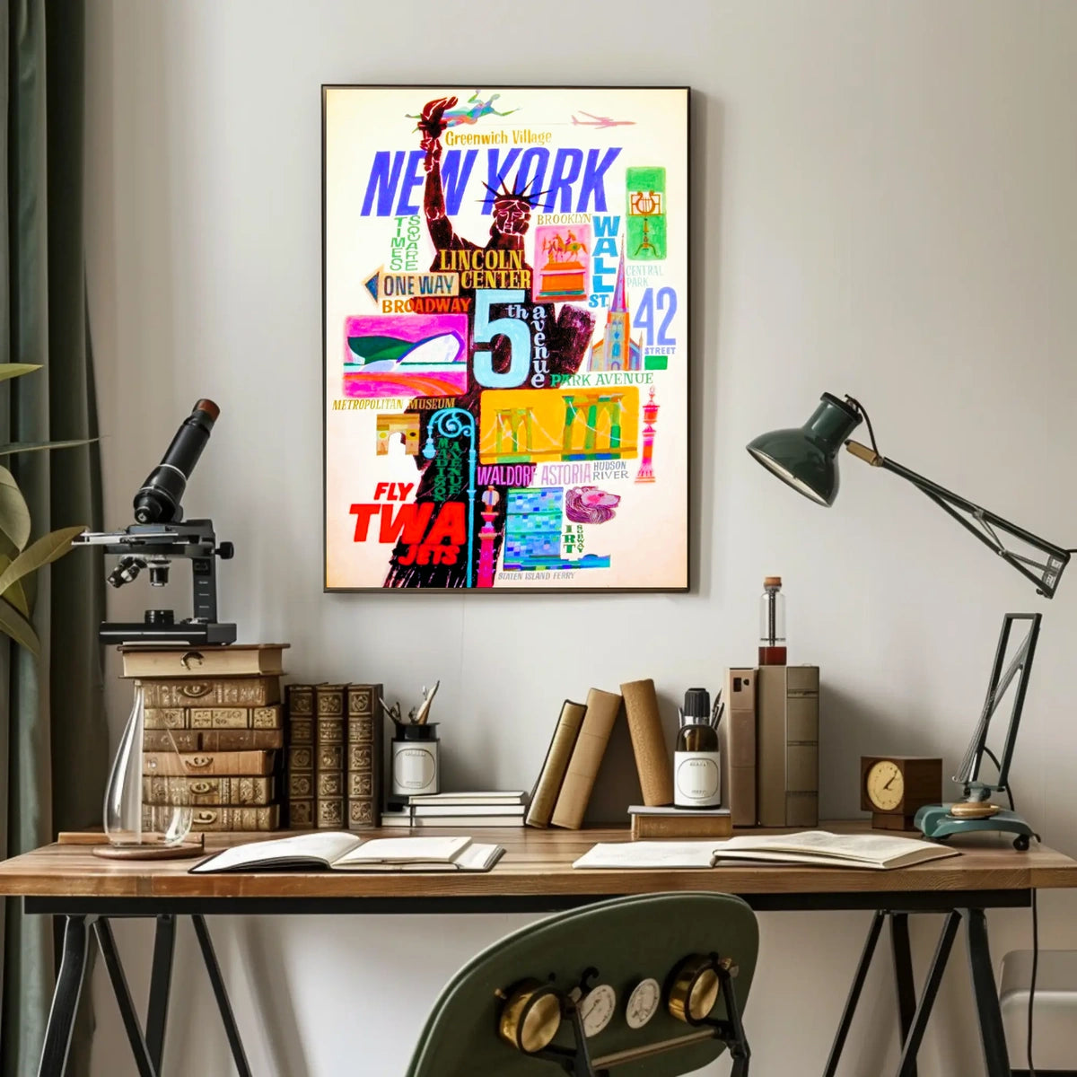 New York City Iconic Landmarks Poster Vintage Wall Art