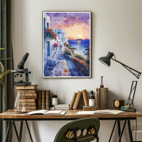 Sunset in a Coastal Village Poster PosterGoat