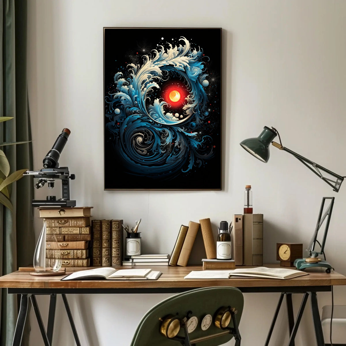 Dynamic Ocean Waves and Sun Abstract or Artistic Poster