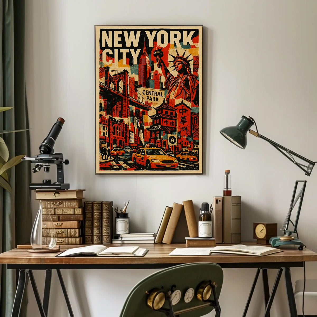 Iconic New York City Landmarks Poster Vintage Wall Art
