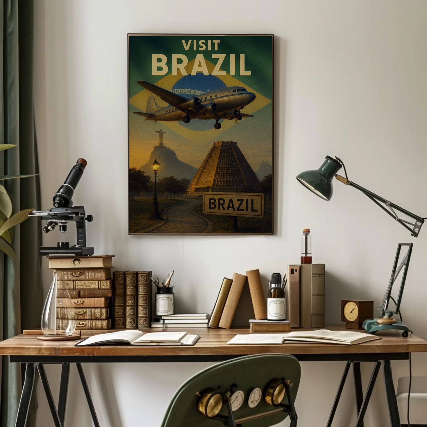 Visit Brazil Scenic Landmarks Flight Travel Poster