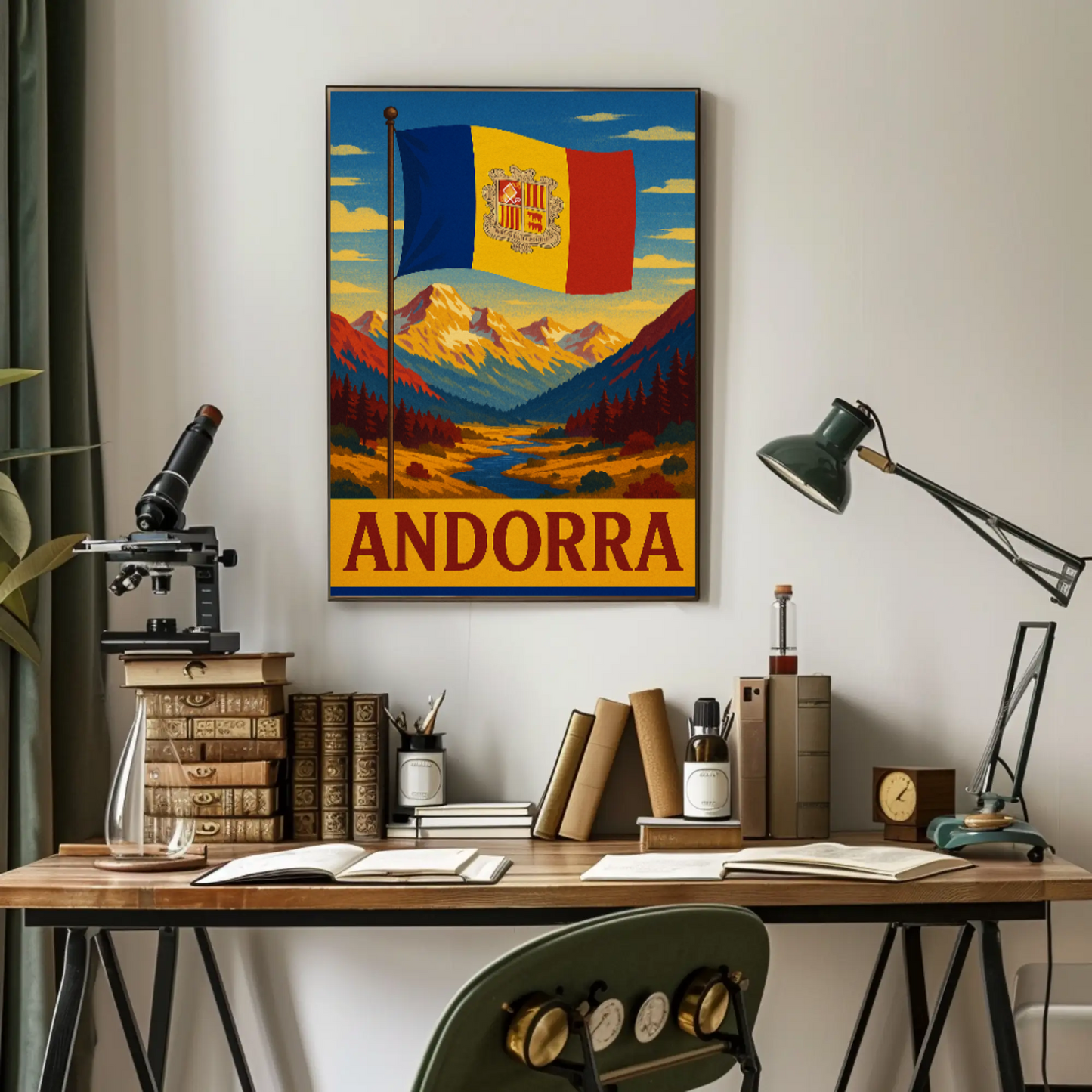 Vintage Andorra Mountain Landscape Travel Poster