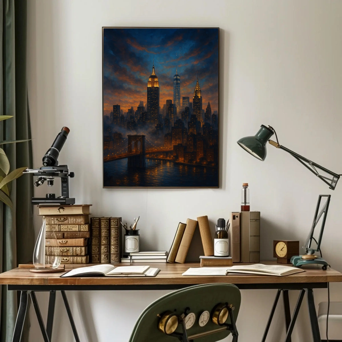 New York City Twilight Skyline Poster Modern Wall Art