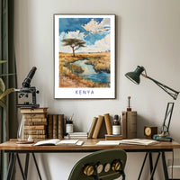 Kenya Savanna Watercolor Landscape Travel Poster PosterGoat